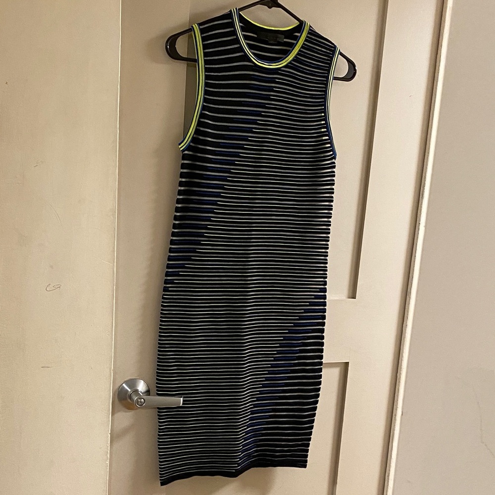 Alexander Wang Navy and Lime Striped Midi Dress